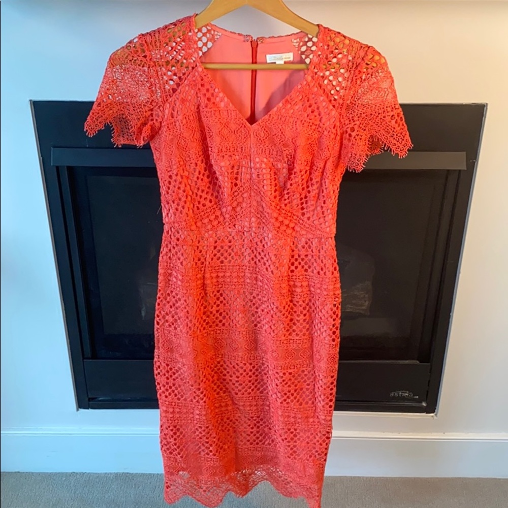 Shoshanna coral lace dress